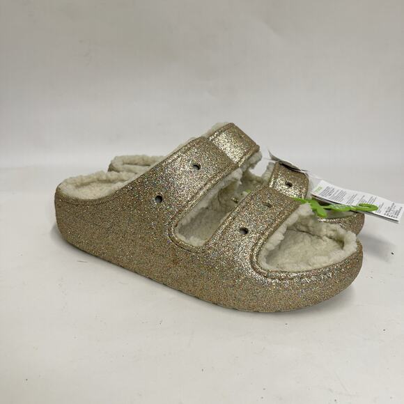 CROCS Shoes - Crocs Classic Cozzzy Glitter Sandal Slide “Gold Beige”